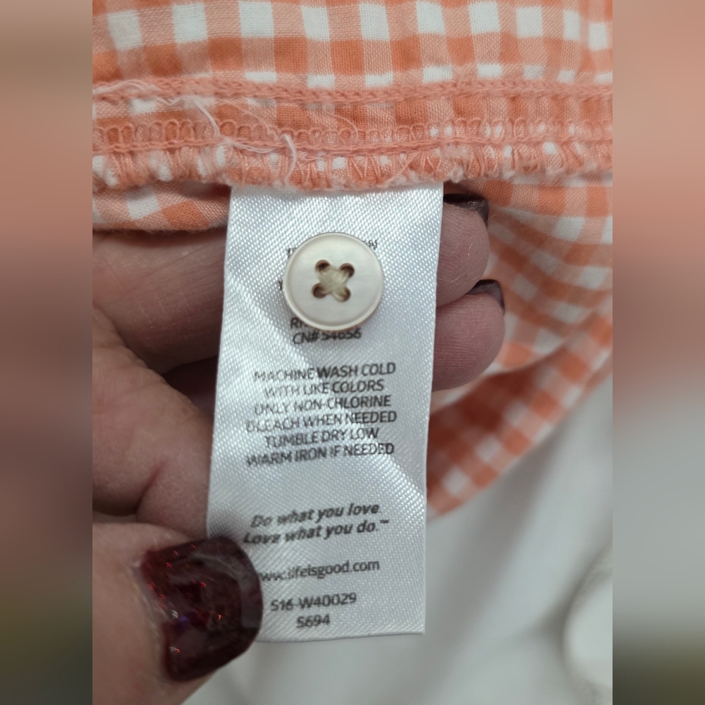 🍁Life is Good Peach Gingham Popover Tunic Shirt “Love What You Love” Size Small - Picture 6 of 11